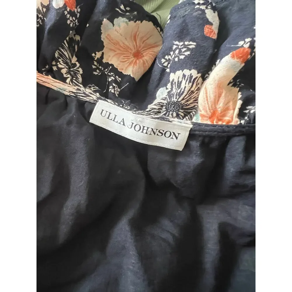 Ulla Johnson Size 4 Nadya Black Gardenia Floral Ruffle Peplum Cotton Blouse